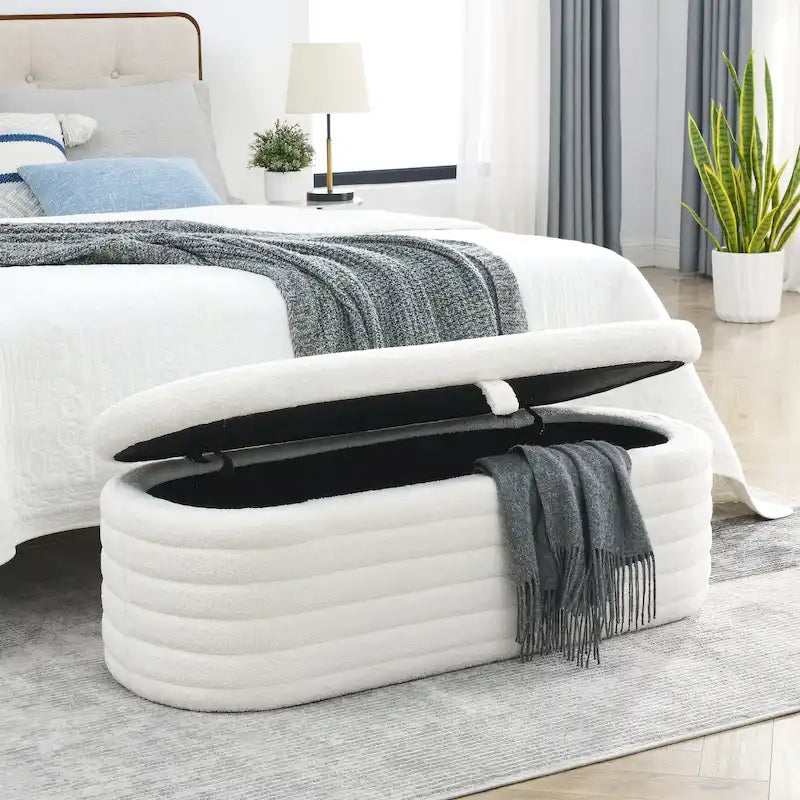 Banc de rangement capitonné avec couvercle à charnière de sécurité