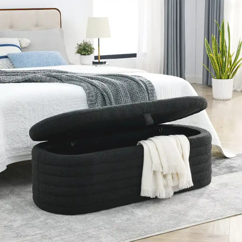 Banc de rangement capitonné avec couvercle à charnière de sécurité