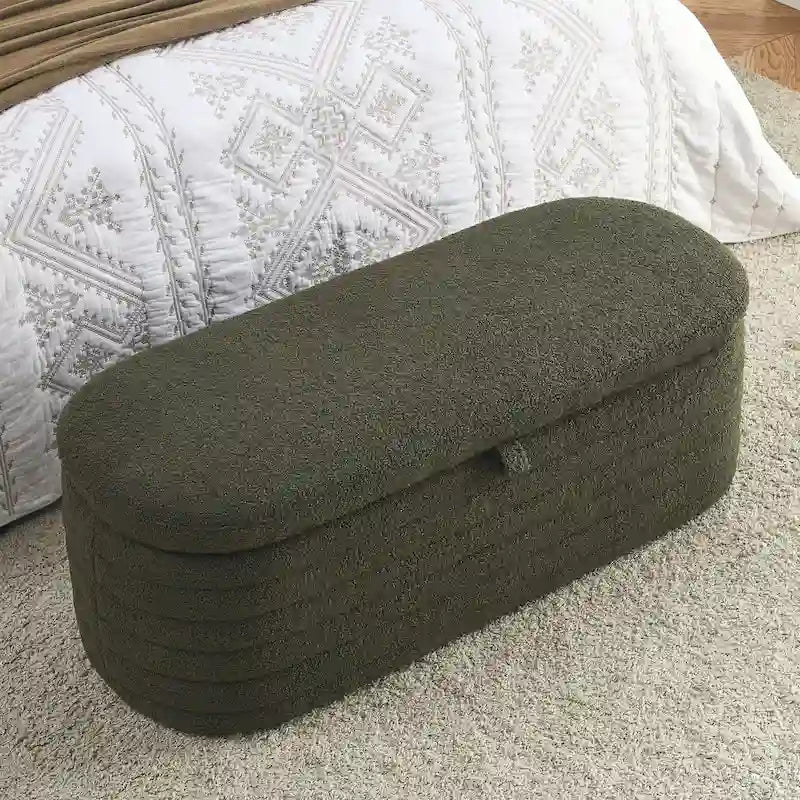 Banc de rangement capitonné avec couvercle à charnière de sécurité