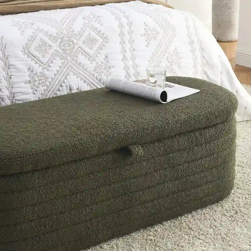 Banc de rangement capitonné avec couvercle à charnière de sécurité