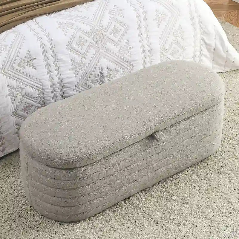 Banc de rangement capitonné avec couvercle à charnière de sécurité