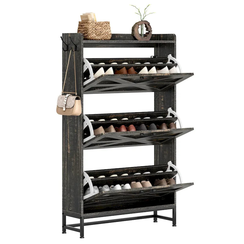 Meuble à chaussures étroit avec 2 tiroirs – Gris