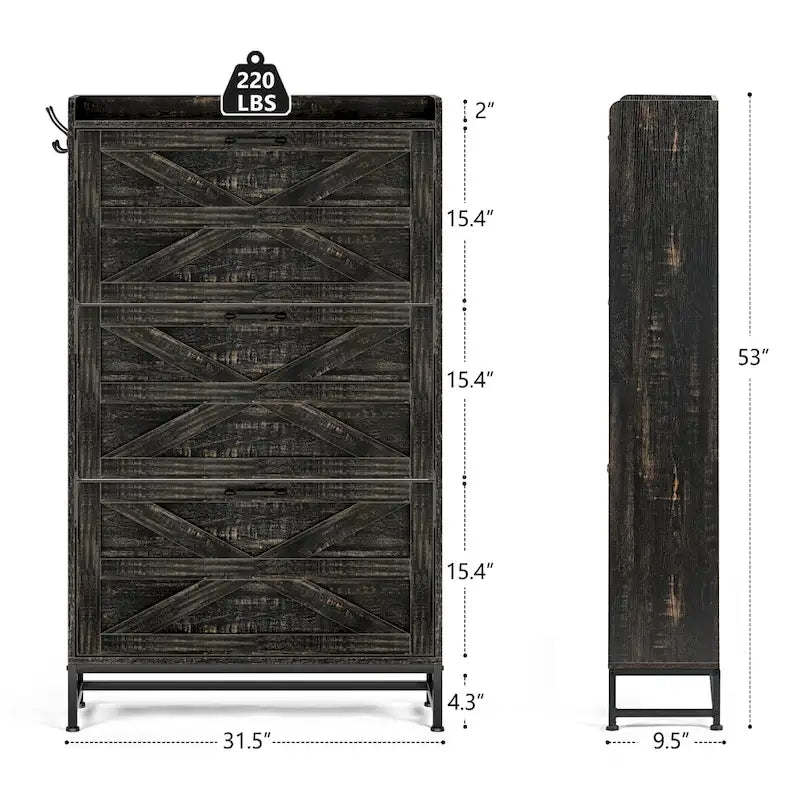 Meuble à chaussures étroit avec 2 tiroirs – Gris