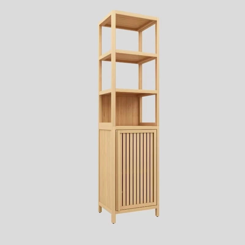 Meuble de rangement haut et étroit avec porte persienne et 3 étagères