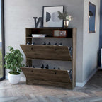Meuble à chaussures avec étagère ouverte et deux placards extensibles