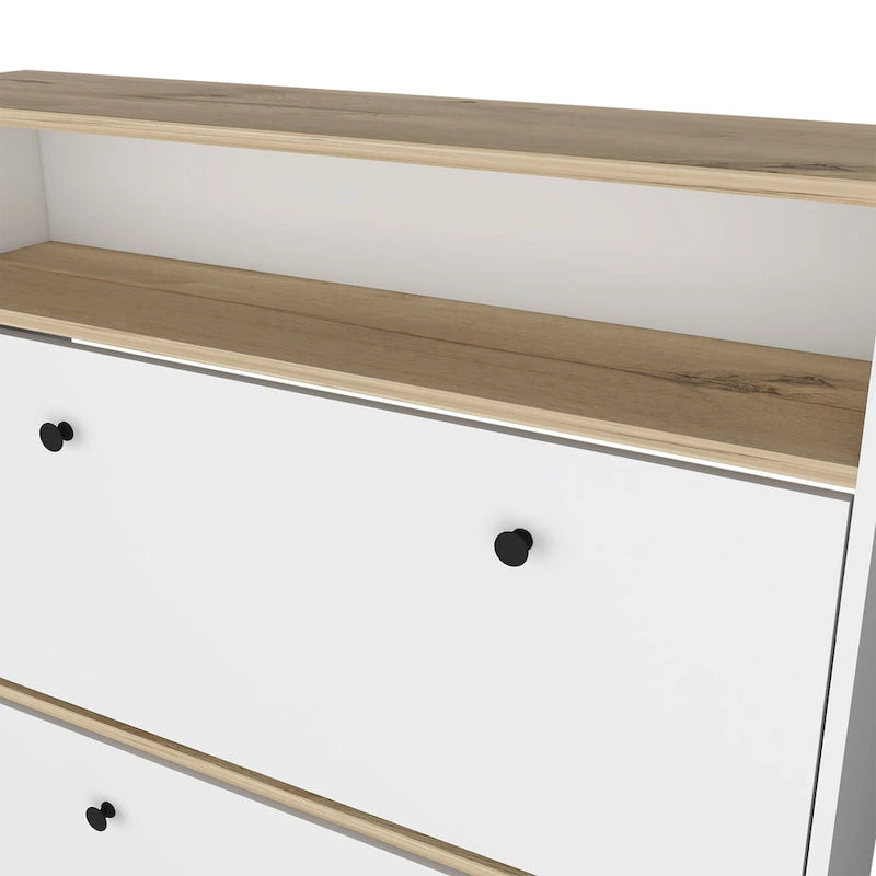 Meuble à chaussures avec étagère ouverte et deux placards extensibles