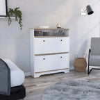 Meuble à chaussures avec étagère ouverte et deux placards extensibles