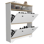 Meuble à chaussures avec étagère ouverte et deux placards extensibles