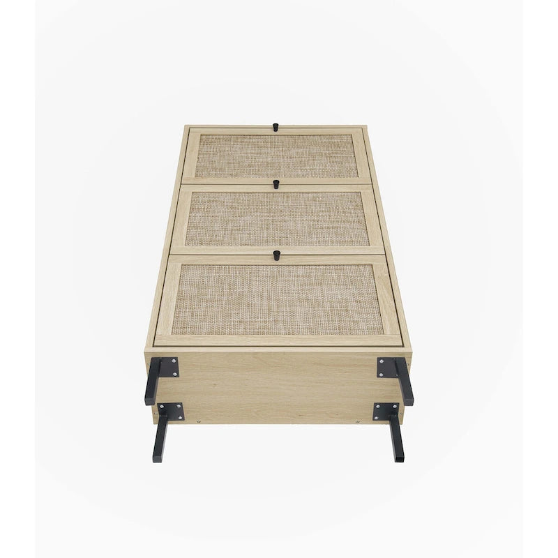 Meuble à chaussures 3 portes en rotin synthétique avec 2 niveaux de rangement