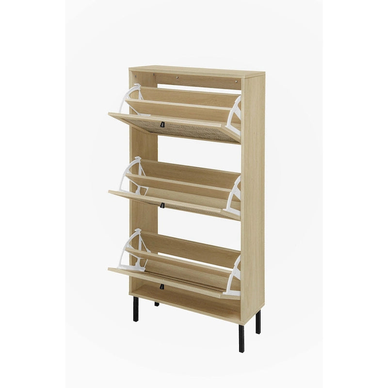Meuble à chaussures 3 portes en rotin synthétique avec 2 niveaux de rangement