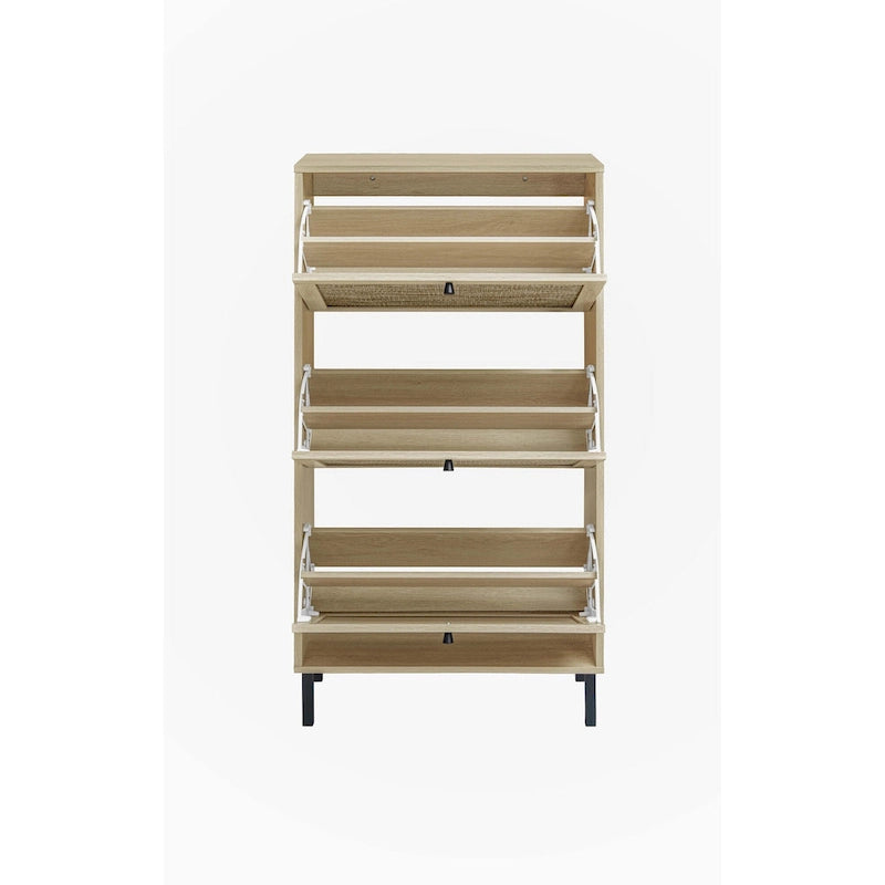 Meuble à chaussures 3 portes en rotin synthétique avec 2 niveaux de rangement