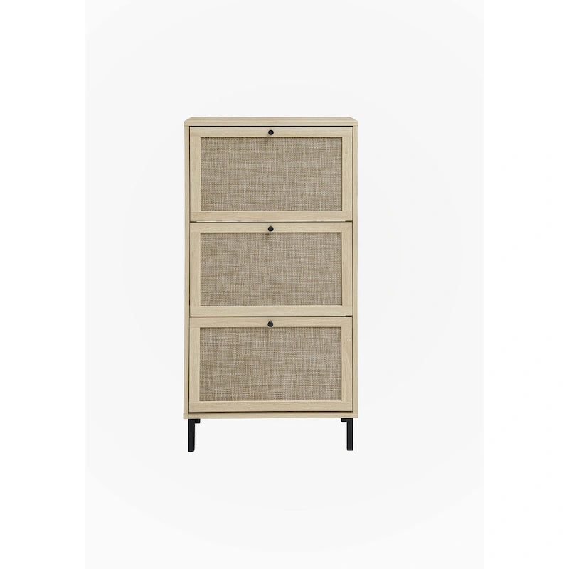 Meuble à chaussures 3 portes en rotin synthétique avec 2 niveaux de rangement