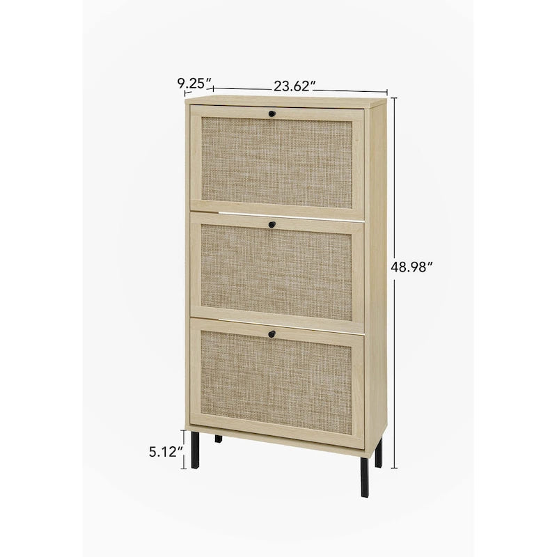 Meuble à chaussures 3 portes en rotin synthétique avec 2 niveaux de rangement