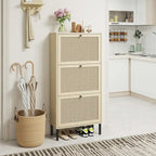 Meuble à chaussures 3 portes en rotin synthétique avec 2 niveaux de rangement