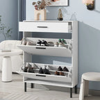 Meuble de rangement pour chaussures autoportant avec 2 tiroirs basculants et pieds en métal