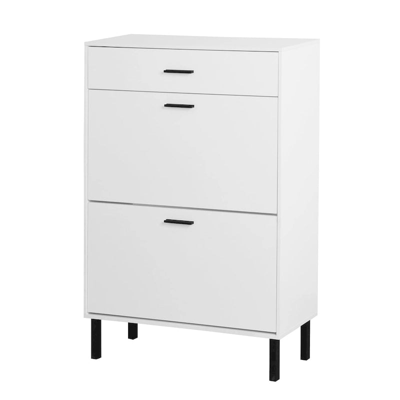 Meuble de rangement pour chaussures autoportant avec 2 tiroirs basculants et pieds en métal