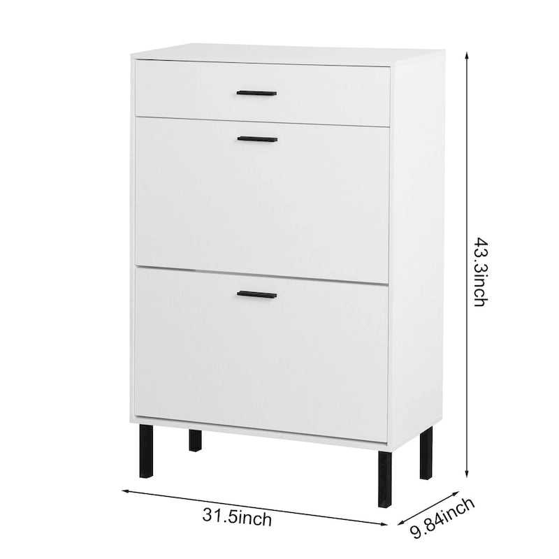 Meuble de rangement pour chaussures autoportant avec 2 tiroirs basculants et pieds en métal