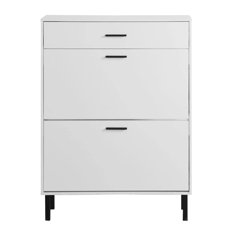 Meuble de rangement pour chaussures autoportant avec 2 tiroirs basculants et pieds en métal