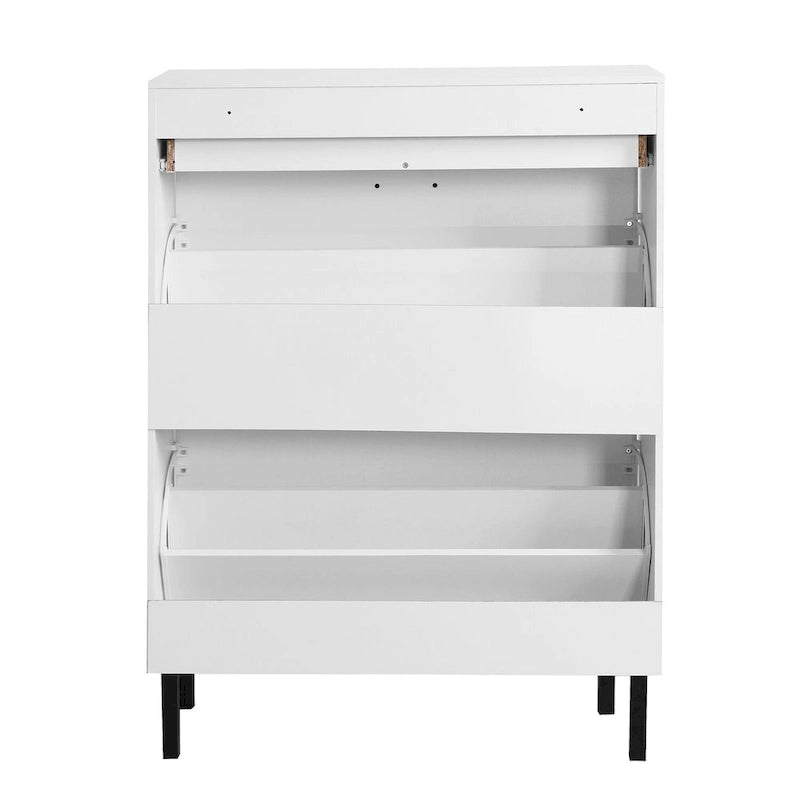 Meuble de rangement pour chaussures autoportant avec 2 tiroirs basculants et pieds en métal