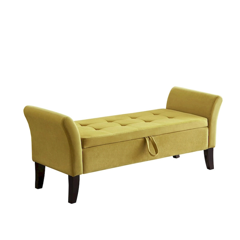 Banc de rangement en velours avec couvercle à charnière