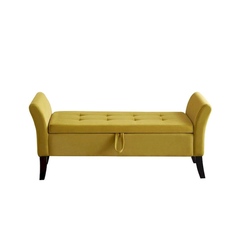 Banc de rangement en velours avec couvercle à charnière