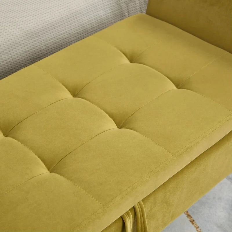 Banc de rangement en velours avec couvercle à charnière