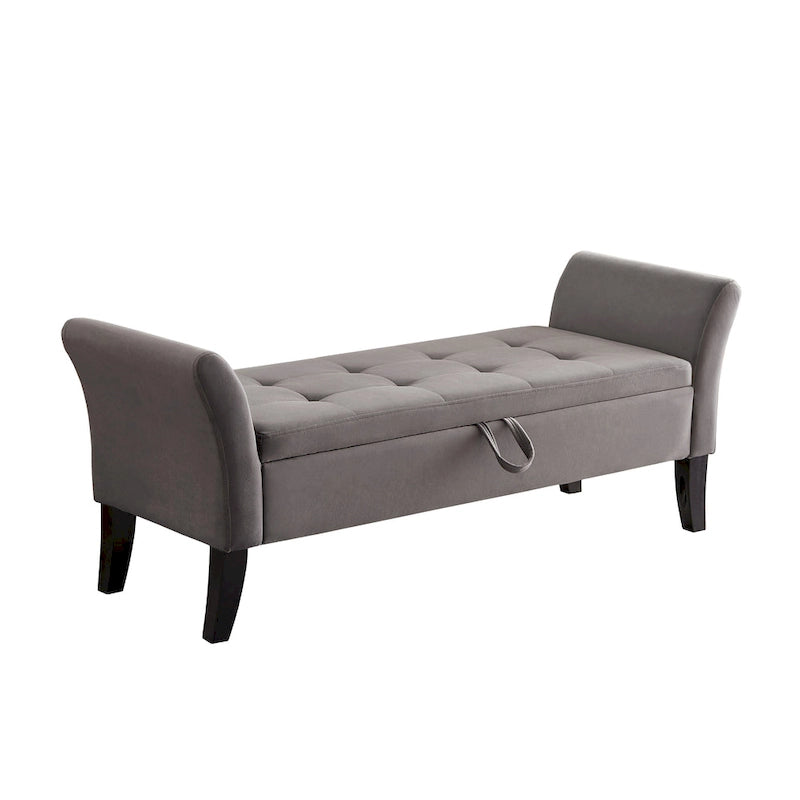 Banc de rangement en velours avec couvercle à charnière