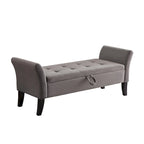 Banc de rangement en velours avec couvercle à charnière