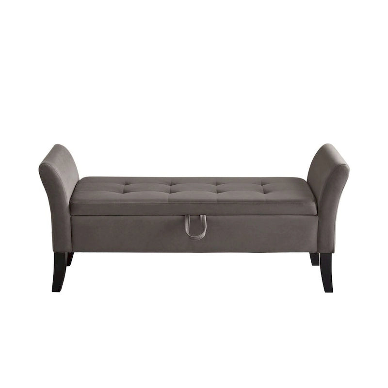 Banc de rangement en velours avec couvercle à charnière