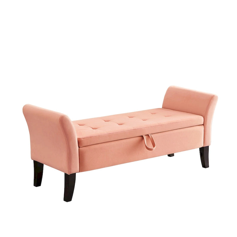 Banc de rangement en velours avec couvercle à charnière