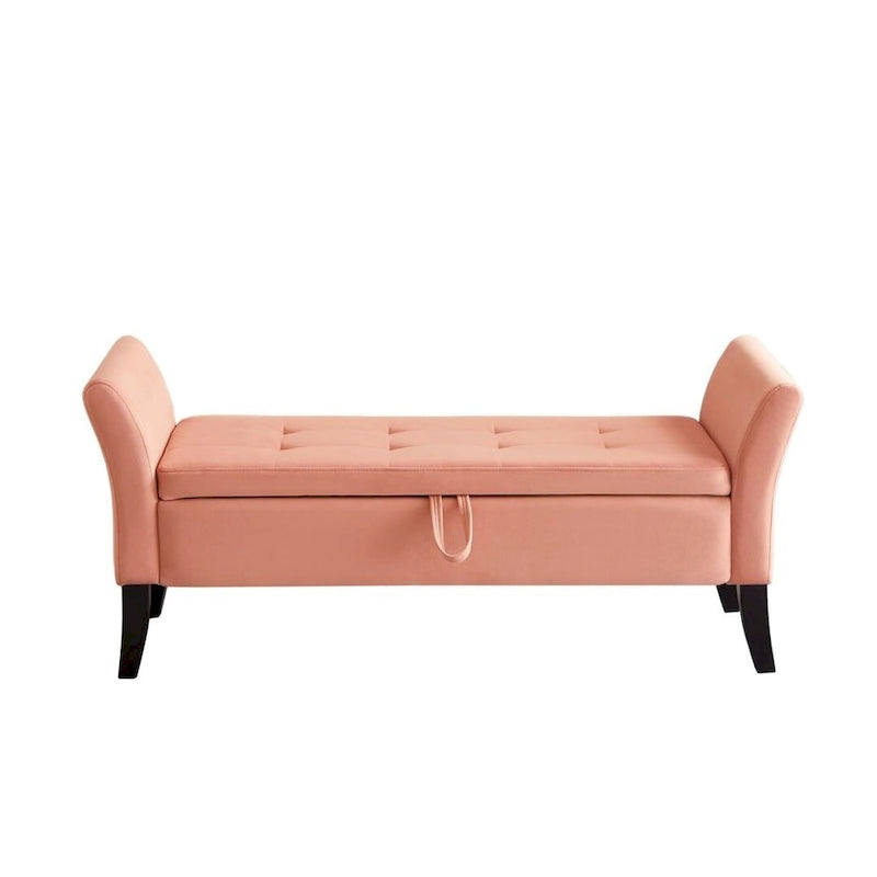 Banc de rangement en velours avec couvercle à charnière