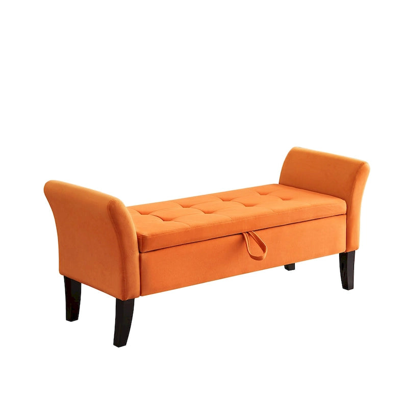 Banc de rangement en velours avec couvercle à charnière