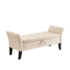 Banc de rangement en velours avec couvercle à charnière
