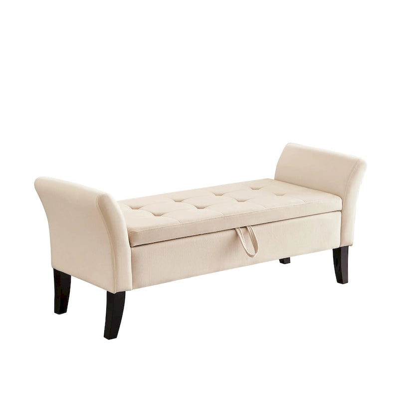 Banc de rangement en velours avec couvercle à charnière