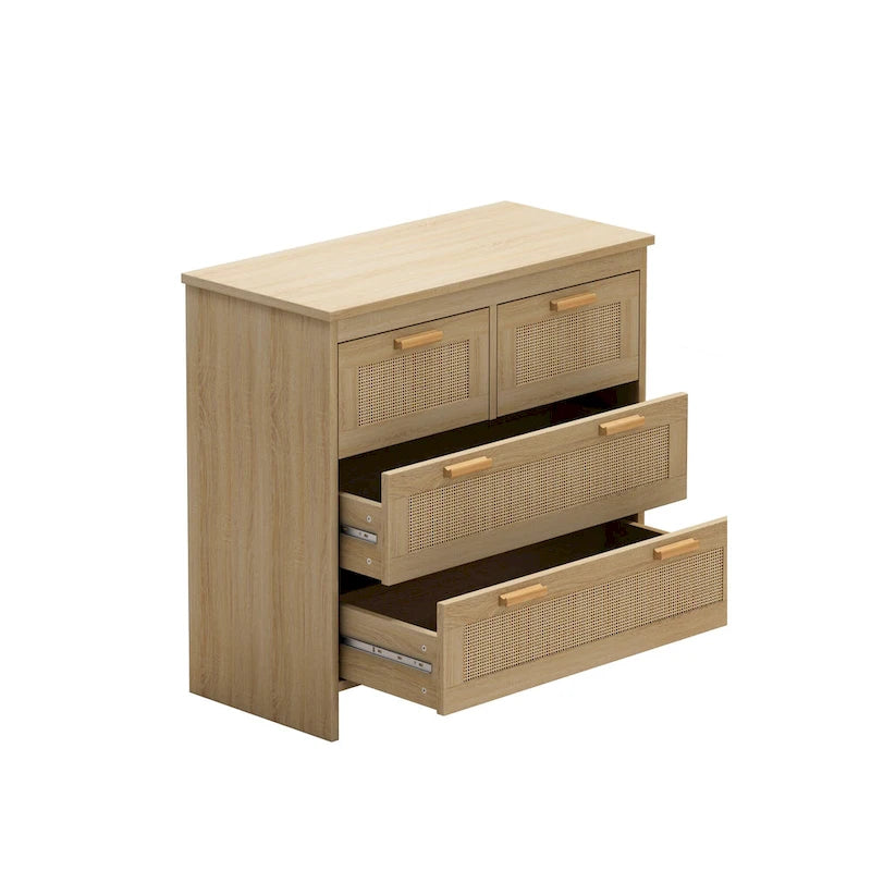Commode à façade en rotin et 4 tiroirs