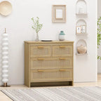 Commode à façade en rotin et 4 tiroirs
