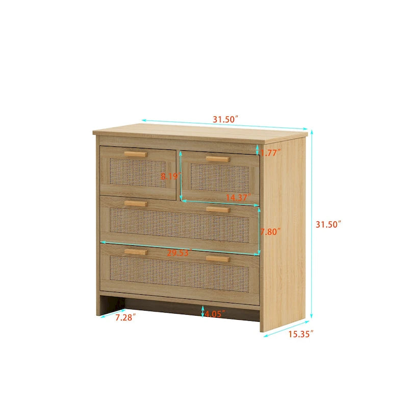 Commode à façade en rotin et 4 tiroirs