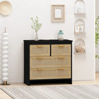Commode à façade en rotin et 4 tiroirs