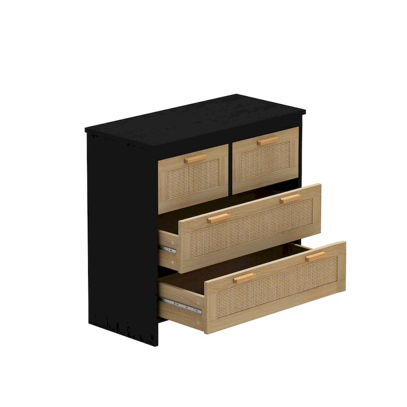 Commode à façade en rotin et 4 tiroirs
