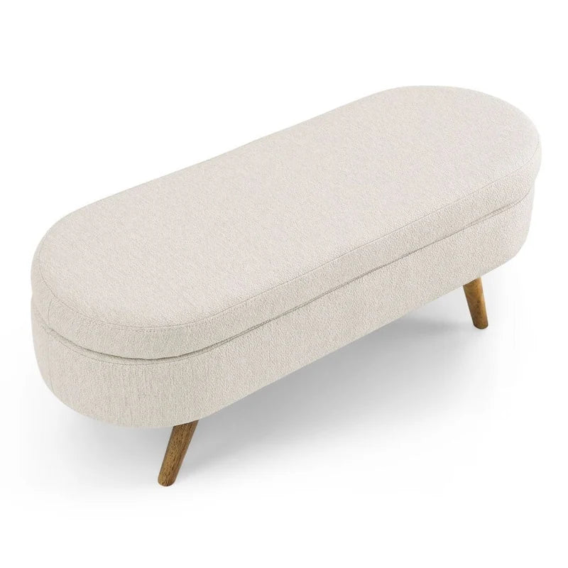 Banc de rangement capitonné ovale 43 pouces - Lin beige