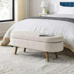 Banc de rangement capitonné ovale 43 pouces - Lin beige