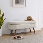 Banc de rangement capitonné ovale 43 pouces - Lin beige