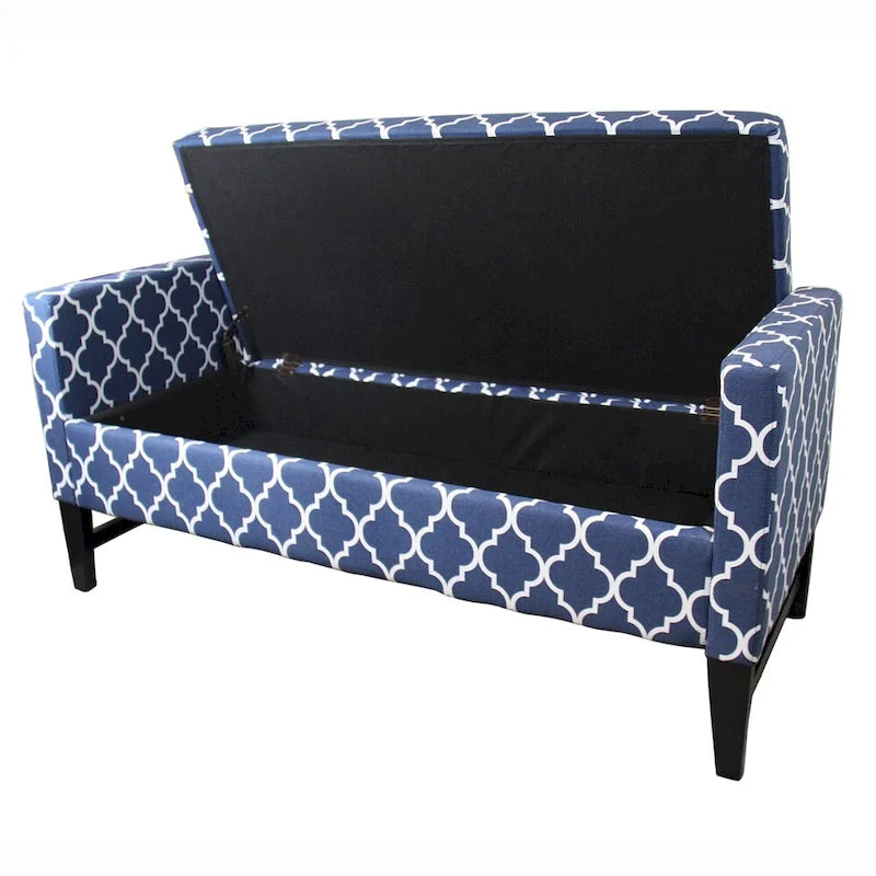 Banc de rangement capitonné avec tissu à motifs