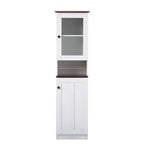 Meuble de Rangement de Cuisine Autoportant avec Portes en Verre et MDF – Blanc et Wengé