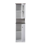 Meuble de Rangement de Cuisine Autoportant avec Portes en Verre et MDF – Blanc et Wengé