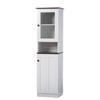 Meuble de Rangement de Cuisine Autoportant avec Portes en Verre et MDF – Blanc et Wengé