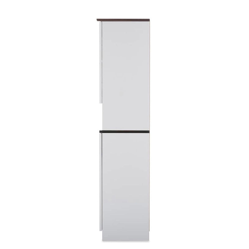Meuble de Rangement de Cuisine Autoportant avec Portes en Verre et MDF – Blanc et Wengé