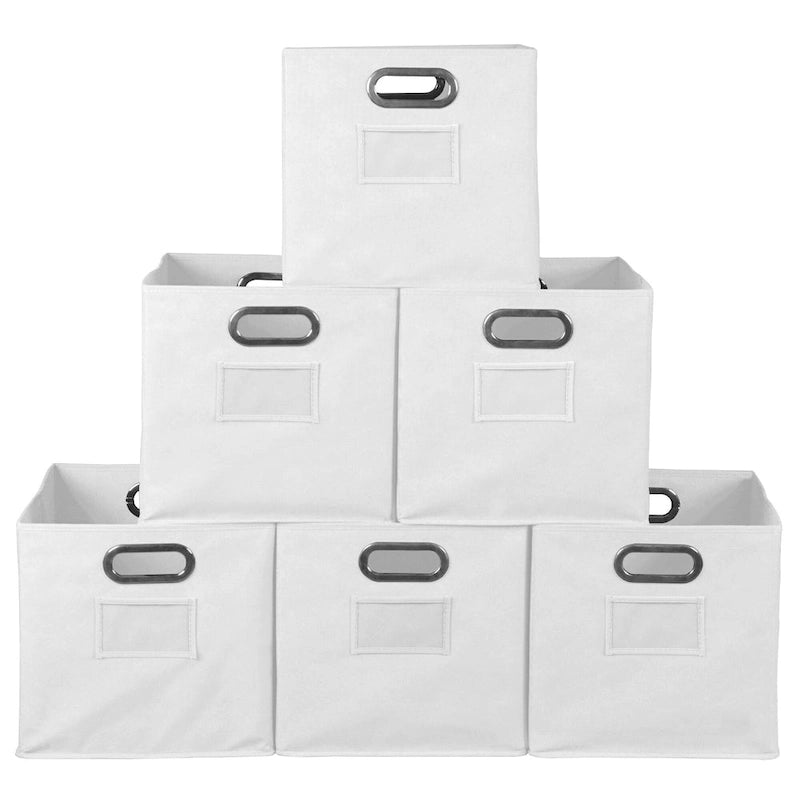 Lot de 6 bacs de rangement pliables en tissu - Blanc