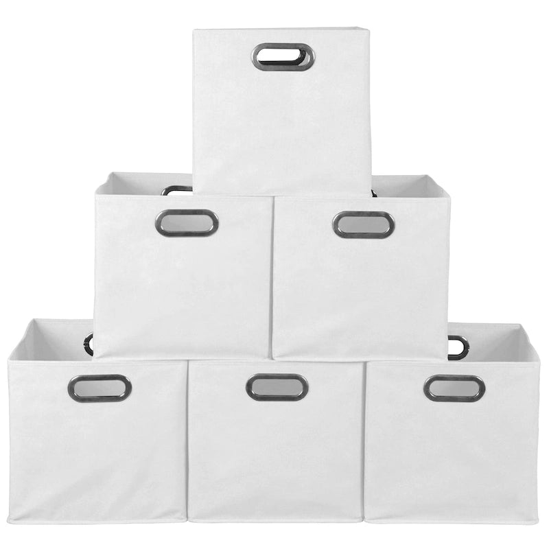 Lot de 6 bacs de rangement pliables en tissu - Blanc