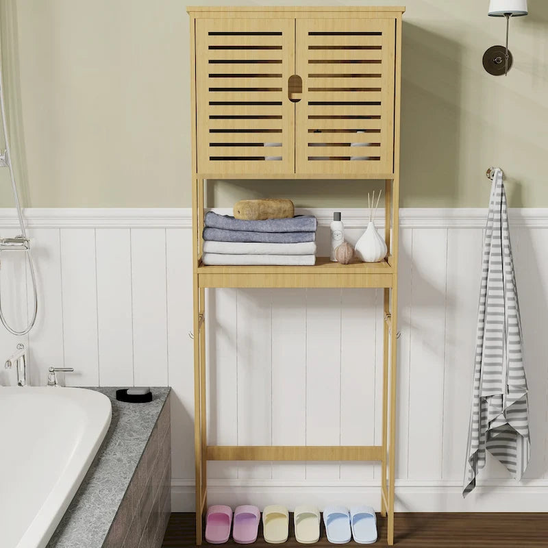 Étagère de rangement 4 niveaux au-dessus des toilettes avec armoire